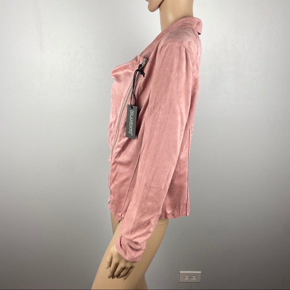 NEW BLANKNYC PINK FAUX SUEDE DRAPE FRONT JACKET - Picture 6 of 10